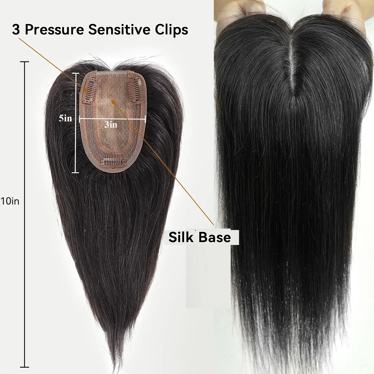 Brown Blonde Ombre Human Hair Toppers for Women – 10/12/14 Inches with Silk Base, Clips, and Bangs