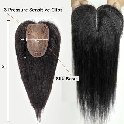 Brown Blonde Ombre Human Hair Toppers for Women – 10/12/14 Inches with Silk Base, Clips, and Bangs