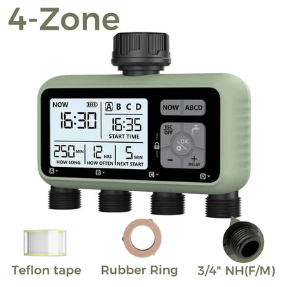 Diivoo 3-Zone Garden Water Timer – Programmable Automatic Irrigation System with Rain Delay & Manual/Auto Modes for Lawn & Yard