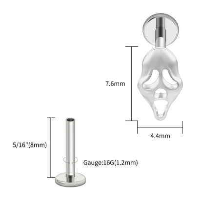 Right Grand ASTM F136 Titanium 16G Ghost Face Flat Back Earring – Halloween CZ Cartilage Stud for Helix, Labret & Nose Piercing Jewelry