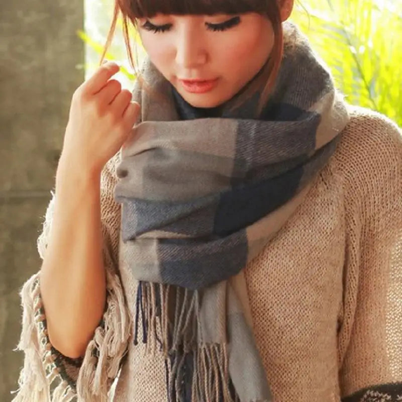 Winter Female Lattice Imitation Cashmere Scarf | Fashionably Thick & Warm Shawl