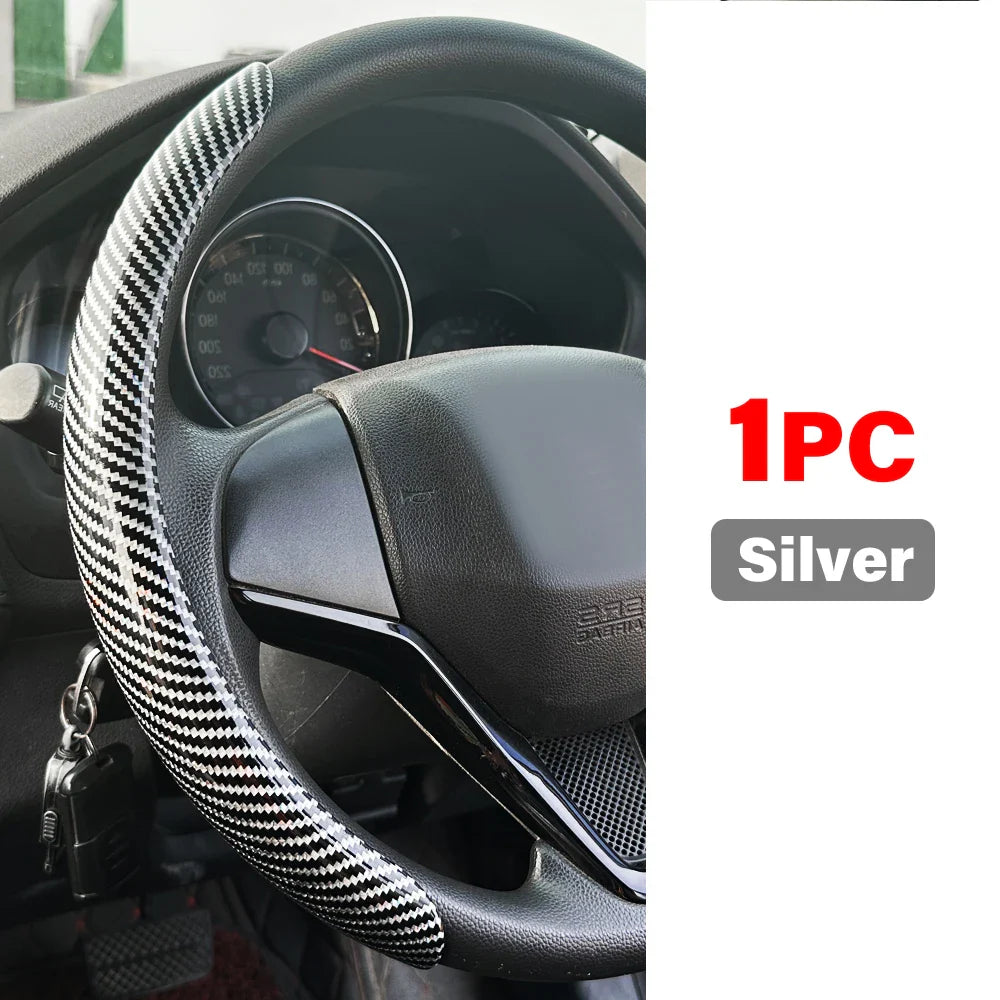 DIY Car Steering Wheel Cover — Microfiber Leather with Glossy Carbon Fiber Look