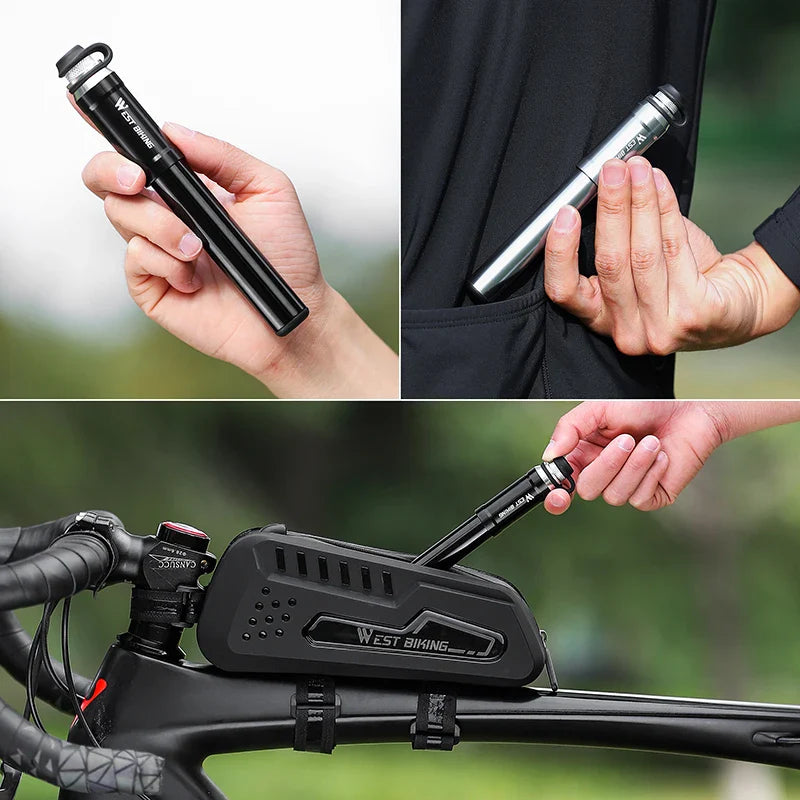 WEST BIKING 130PSI Mini Bike Pump – Portable Aluminum Alloy Hand Air Pump for MTB & Road Cycling, Drop-Proof & Ultralight