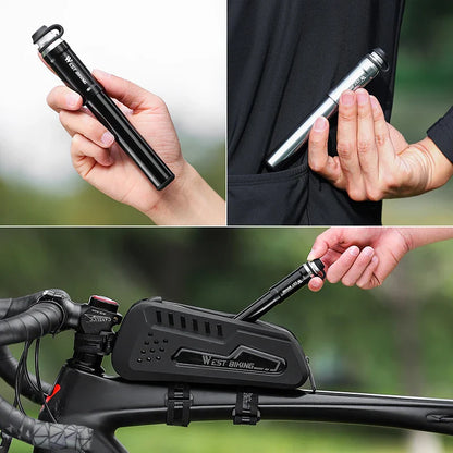 WEST BIKING 130PSI Mini Bike Pump – Portable Aluminum Alloy Hand Air Pump for MTB & Road Cycling, Drop-Proof & Ultralight