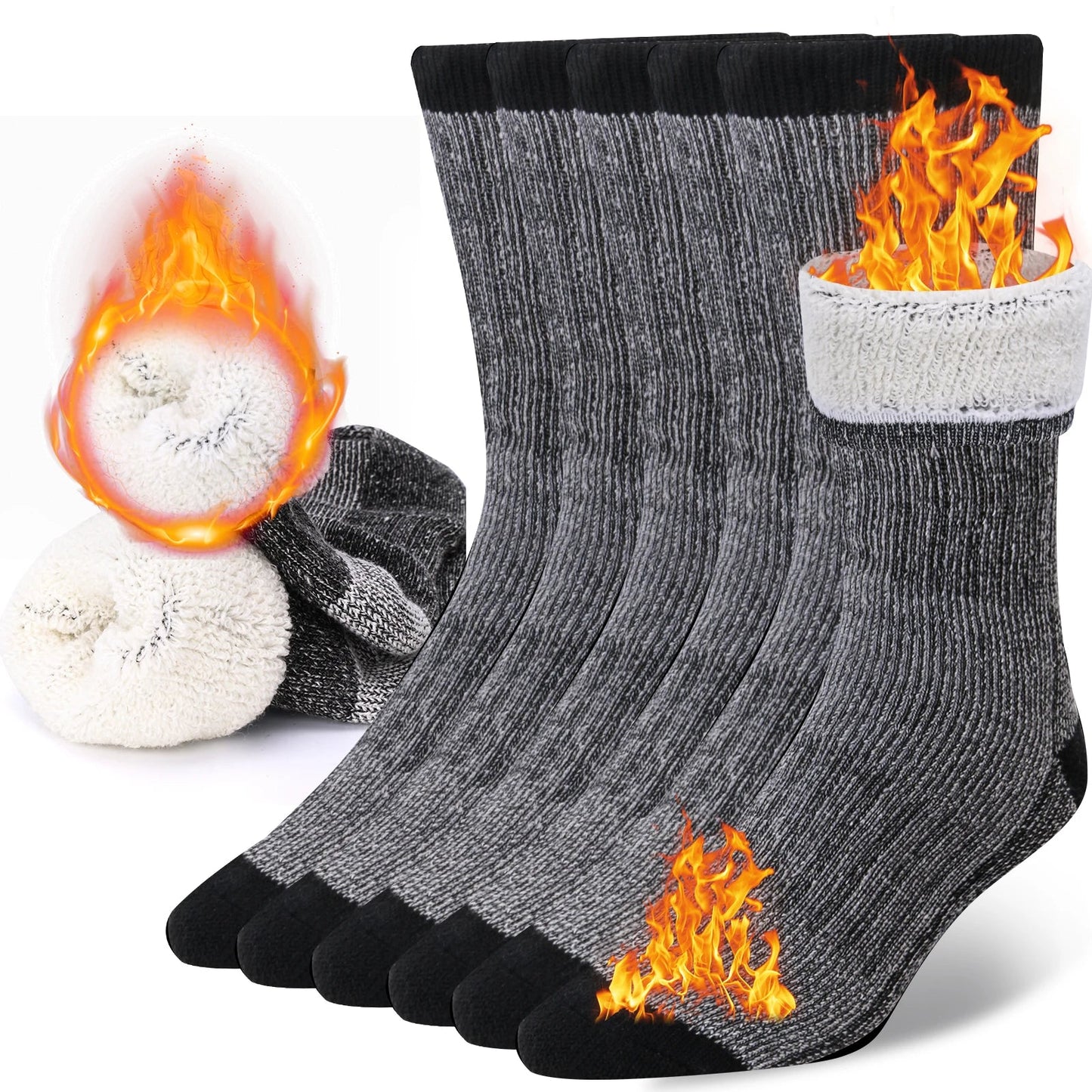 3 Pairs Merino Wool Crew Socks | Thermal Warmth for Men & Women, Ideal for Winter Work, Hiking, Running & Outdoor Sports