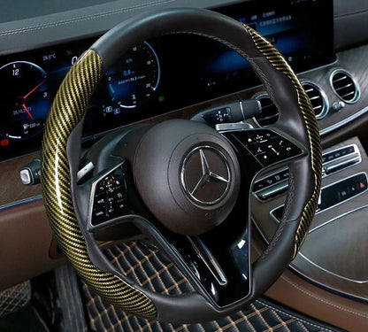2/3PCS Universal Car Steering Wheel Cover — Laser Carbon Fiber, Silicone & 1K Microfiber Leather, Non-Slip PVC Booster