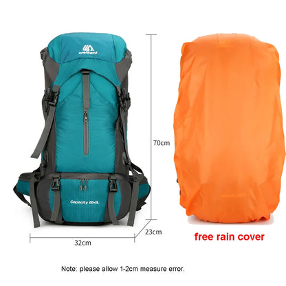 70L Nylon Camping Backpack with Rain Cover — Outdoor Hiking, Mountaineering & Travel Daypack for Men