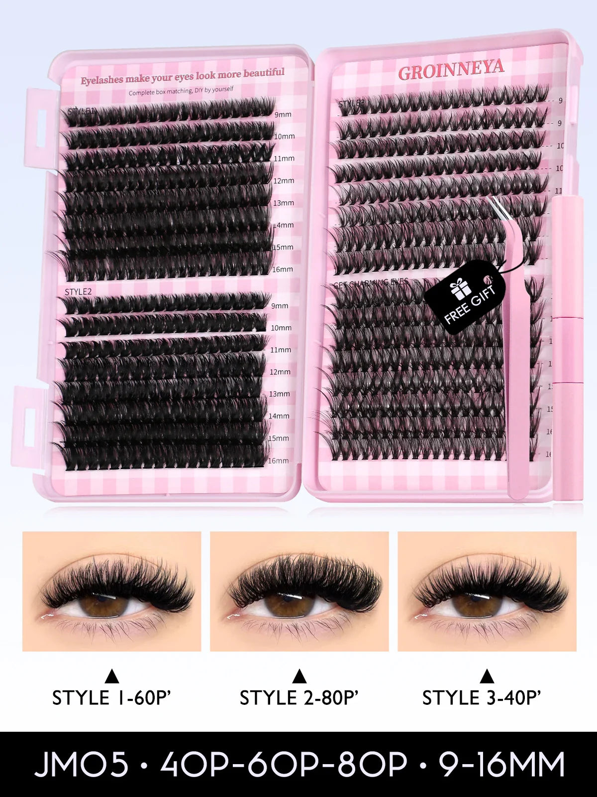 GROINNEYA Eyelash Clusters Kit – Large Capacity Wispy Individual Lashes for Natural DIY Extensions, Beginner-Friendly