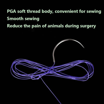 12PCS Absorbable Suture Threads for Pets — 90cm PGA Polyglycolic Acid Sutures with Needle | Sterile Veterinary Use