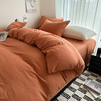 Solid Cotton Bed Linen Set – Bedding with Sheet, Duvet Cover & Pillowcases, Single to King/Queen/Twin Size