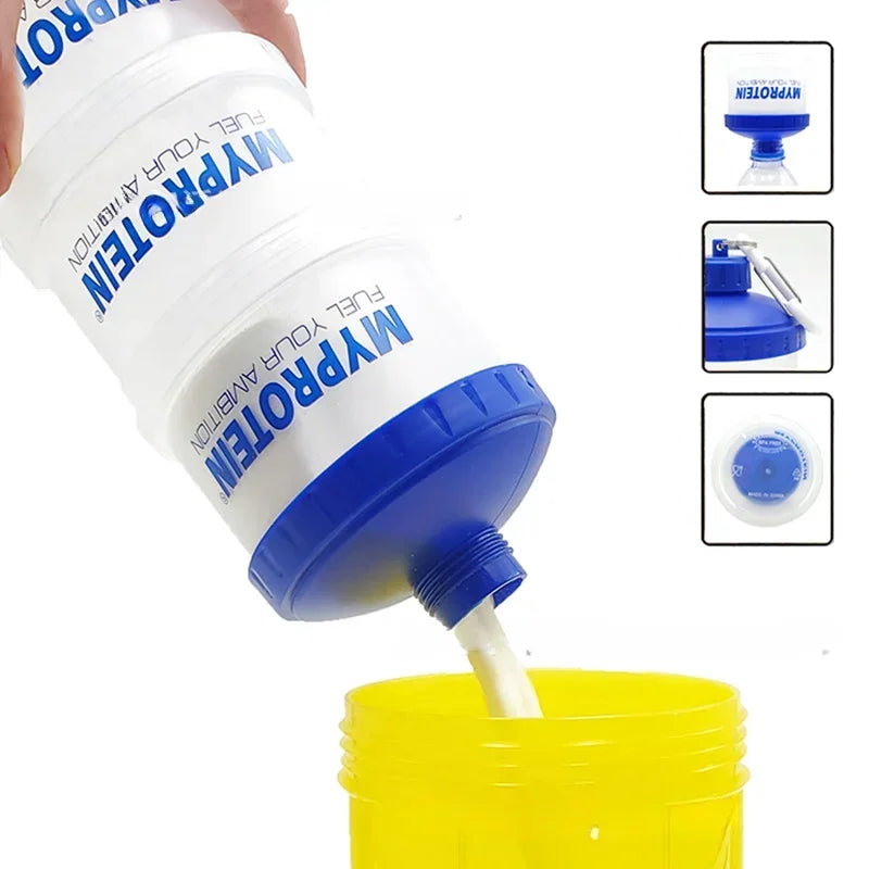 3-Layer Portable Protein Powder Box – Funnel & Handle for Fitness Supplements, Snacks & Medicine