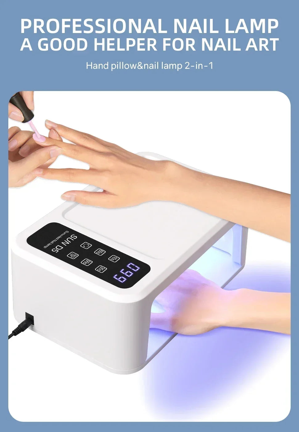 480W UV LED Nail Lamp – 108 LEDs Nail Dryer with Red Light Whitening Mode, Large Space, 4 Timer Settings