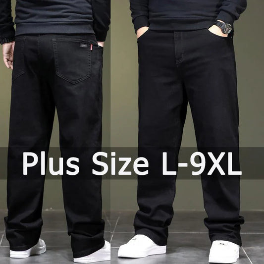 Big Size Men’s Black Jeans – Wide-Leg Denim Pants for 45–150kg, Comfortable Fit Hombre Trousers