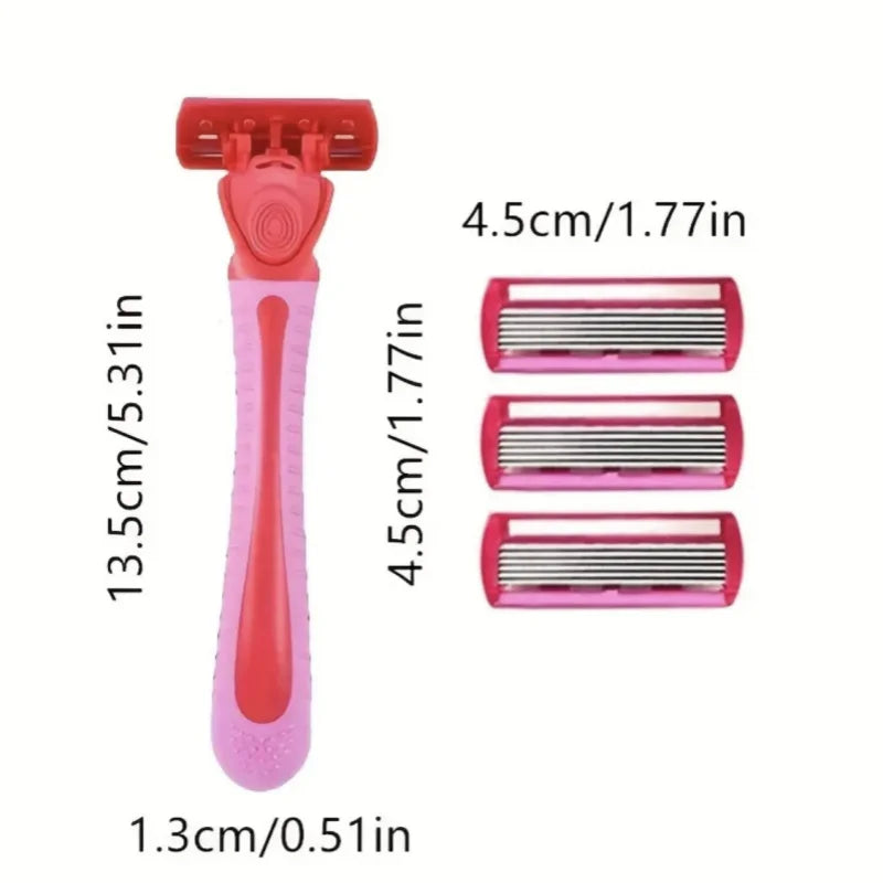 Women’s Manual Safety Razor Set – 1 Handle + 18pcs 6-Layer Stainless Steel Replaceable Blades