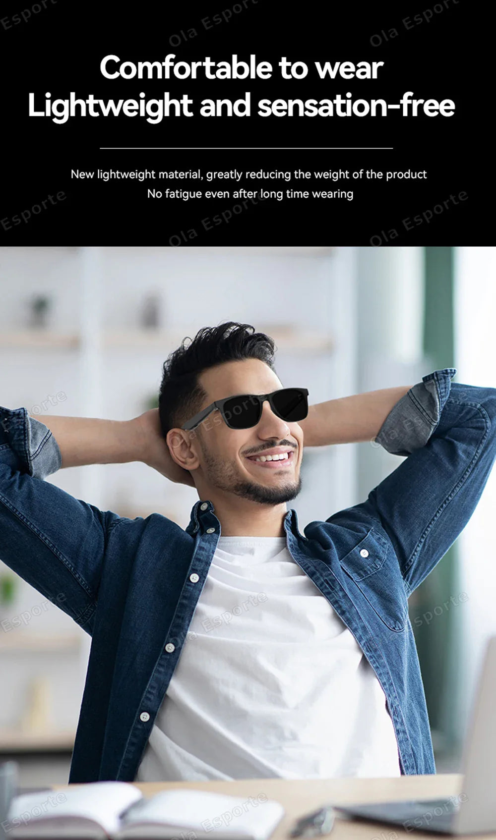 Ola Esporte Smart Glasses — Bluetooth Call Sunglasses, Multi-Functional Anti-Blue Light Wireless Headset for Men and Women