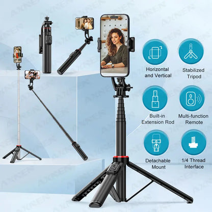 AXNEN Mobile Phone Tripod C12/C13 – 1325mm Stand for Cellphone & GoPro, with Wireless Bluetooth Remote for Live Streaming