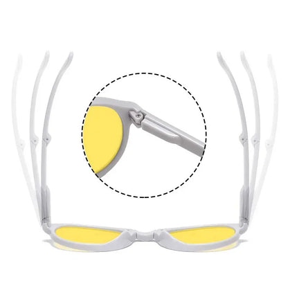 Anti-Glare Foldable Night Vision Driving Glasses – Blue Light Blocking Round Shades for Men & Women with Case