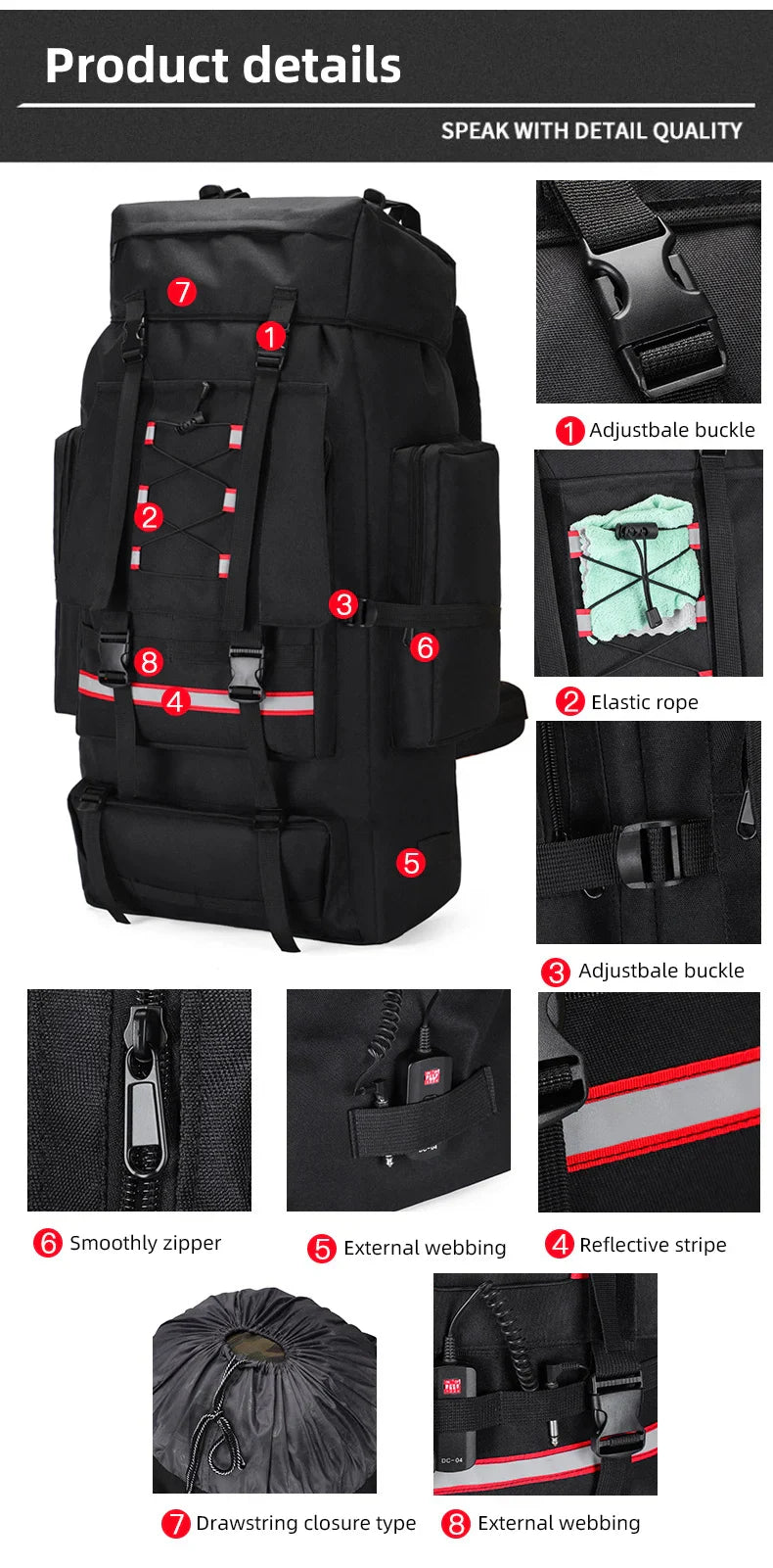 130L Hiking & Camping Backpack - Large Molle Trekking Rucksack for Men, Outdoor Travel & Sports Bag