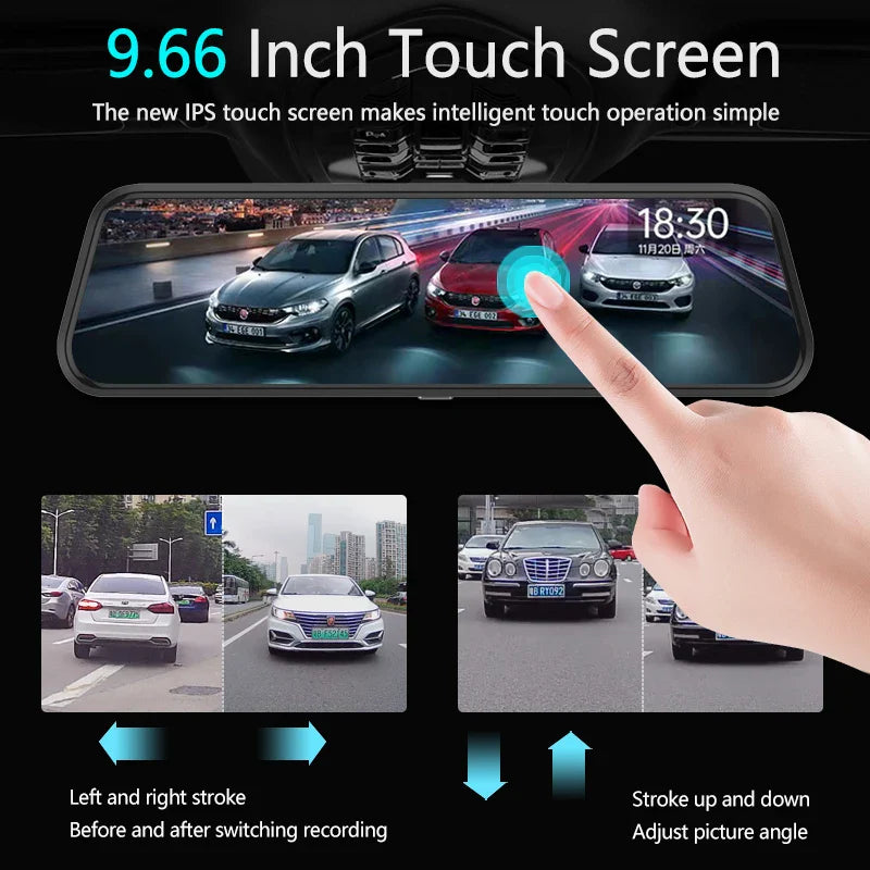 10-Inch Mirror Camera for Car – Touch Screen Video Recorder, Front & Rear Dash Cam, Rearview Mirror DVR Black Box