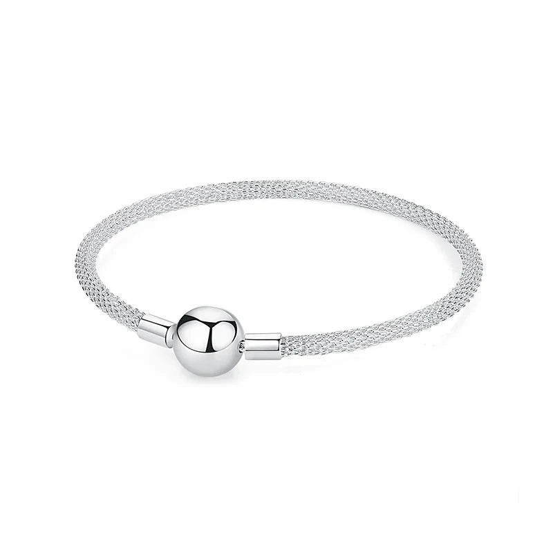 925 Sterling Silver Love Heart Charm Bracelet – Rose Gold Snake Chain Bangle for Women | DIY Luxury Bead Jewelry Accessories