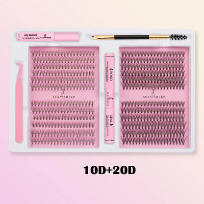 DIY False Eyelashes Cluster Extensions Kit – Natural Individual Lashes with Glue, Remover, Lash Brush & Tweezers