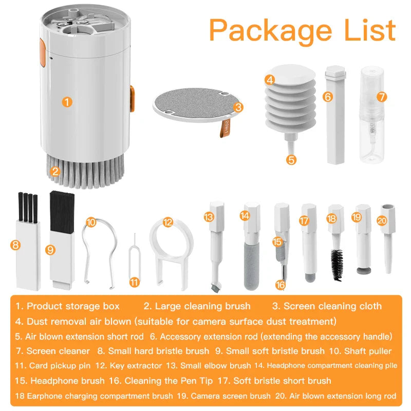 20-in-1 Computer Cleaning Kit - Keyboard Brush, Earphones Cleaning Pen, Screen Cleaning Spray, and More - Essential Cleaning Tools with Keycap Puller