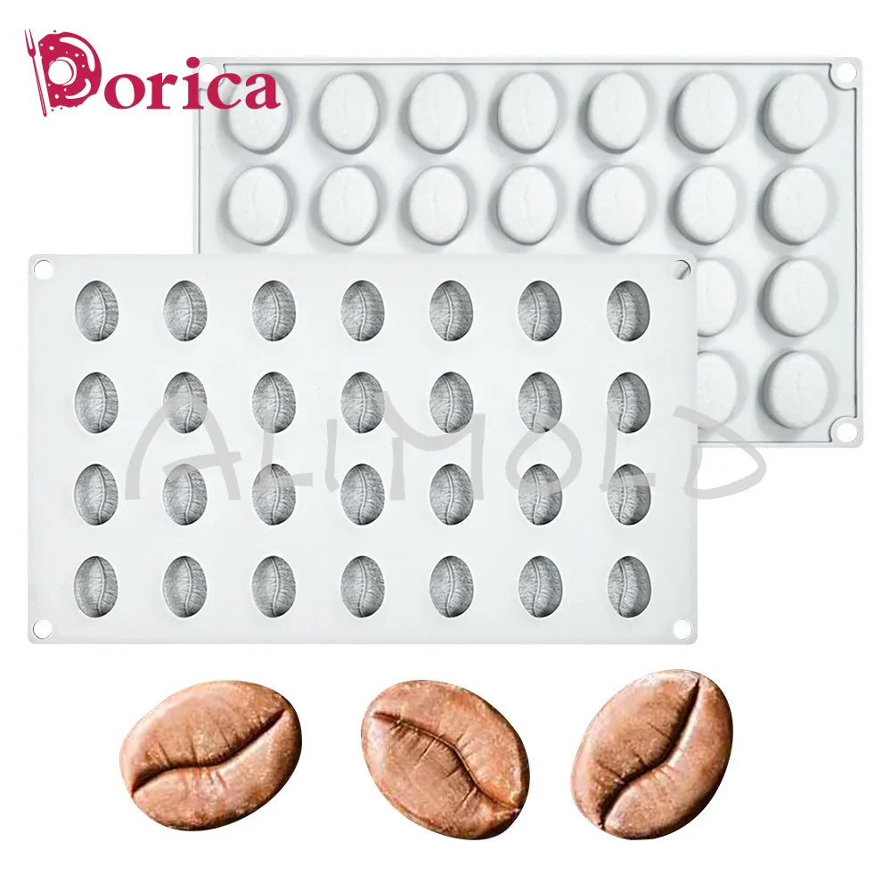 28-Hole Coffee Bean Silicone Mold – DIY Chocolate, Pudding, Soap, Candle, and Cake Decoration Bakeware