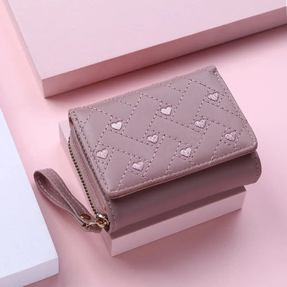 Women's Embroidered Love Zero Wallet - Large Capacity, Zipper and Buckle Closure, Fashionable Card Holder