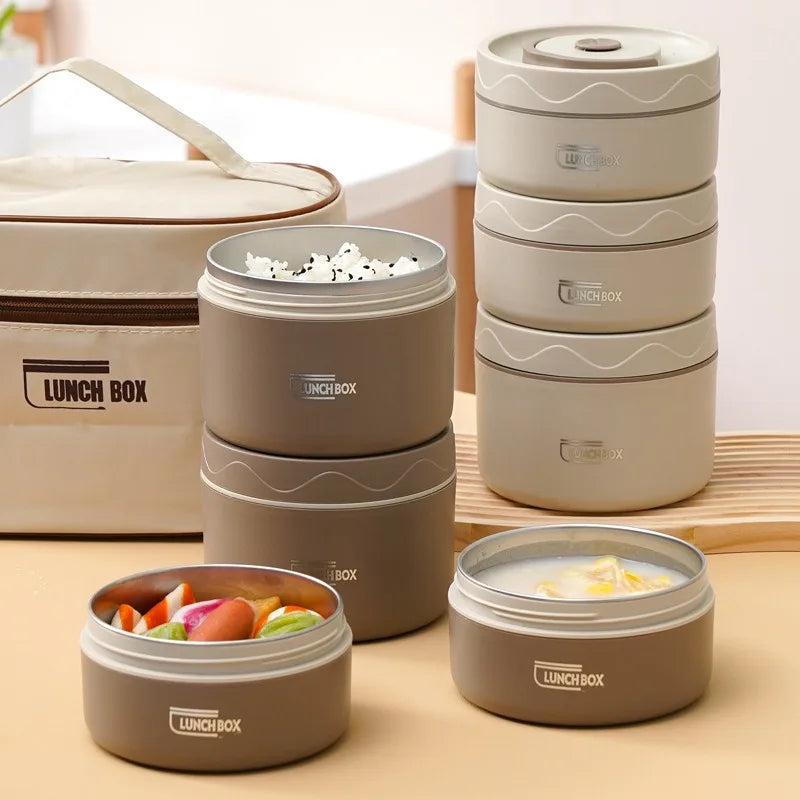 Insulated Stainless Steel Lunch Box Set - Microwavable Bento Box with Leakproof Thermal Lunch Bag, Portable Food Container