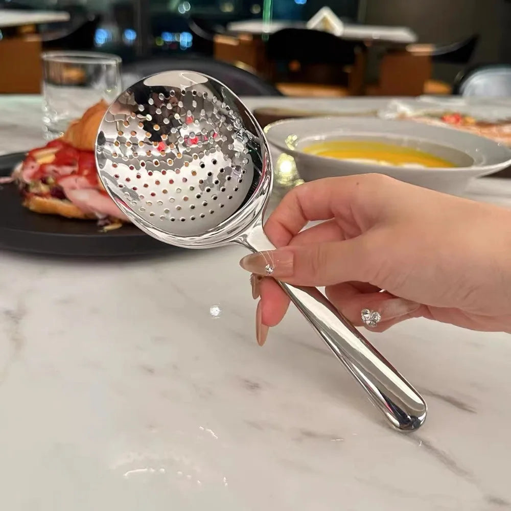 Large Stainless Steel Round Spoon — Big Head Rice Serving Spoon with Drain Holes, Heat-Resistant Kitchen Utensil