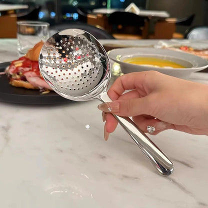 Large Stainless Steel Round Spoon — Big Head Rice Serving Spoon with Drain Holes, Heat-Resistant Kitchen Utensil