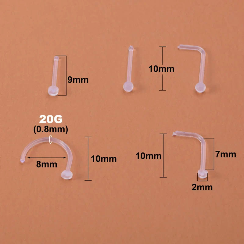 Clear Acrylic Nose Ring Stud: Transparent Invisible Straight Nostril Piercing Retainer - Prevent Allergy Body Jewelry (10-100pcs)