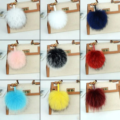 15cm Real Raccoon Fur Pompon Keychain – Cute Pendant for Bags, Hats, Clothes, and Accessories