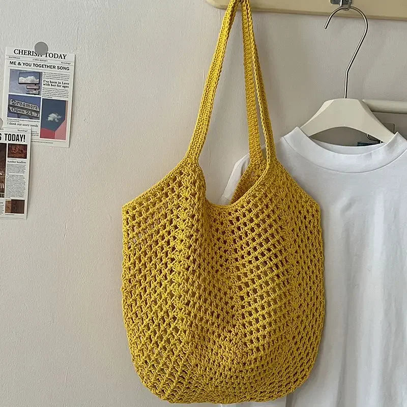 Women’s Large Cotton Woven Shoulder Bag – Handmade Casual Straw Beach Tote & Messenger Bag