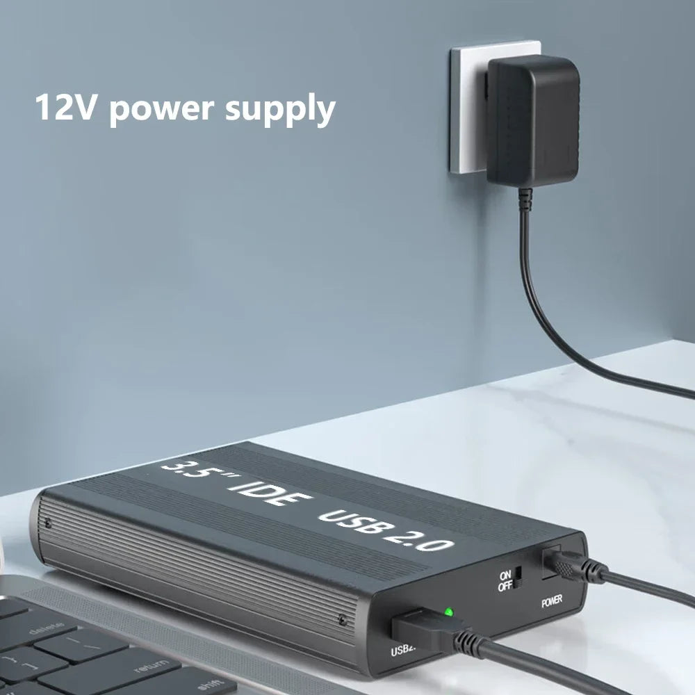 2.5"/3.5" IDE HDD External Enclosure — USB 2.0 Hard Drive Box for Desktop, PC, Laptop & Phone