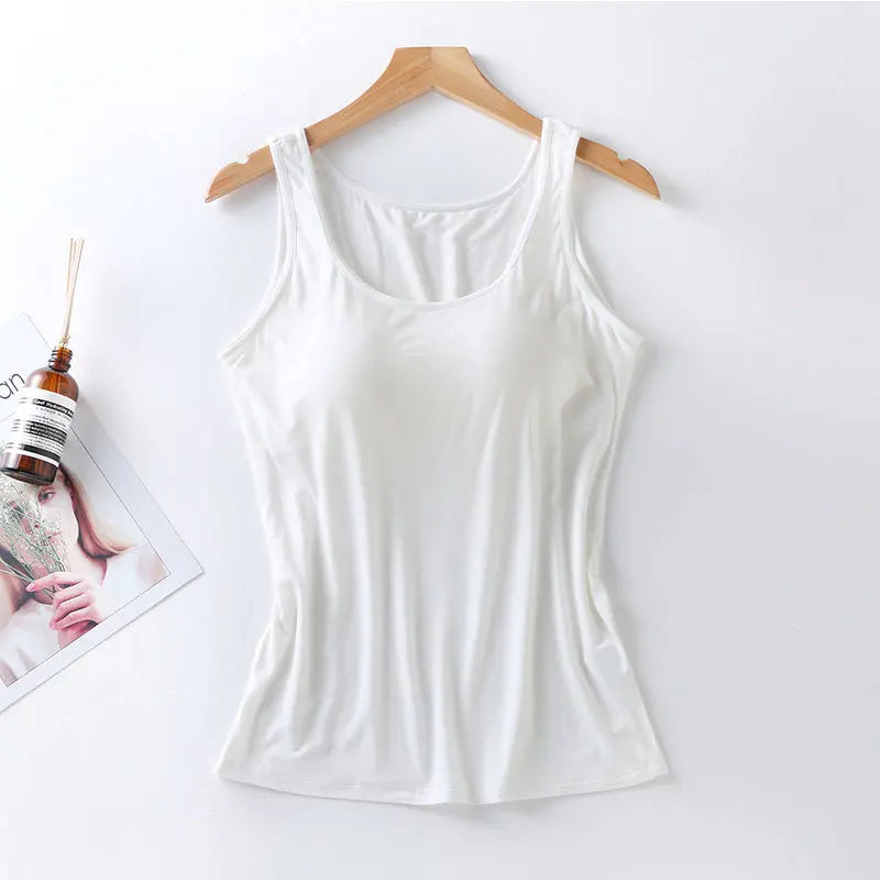 2026 Women's Padded Tank Top with Built-In Bra - Slim Fit Sleeveless Vest Shirt