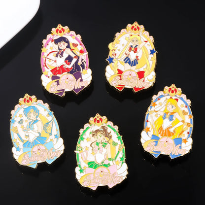 Sailor Girl Cartoon Brooch – Cute Moon & Stars Enamel Pin for Bags, Clothes & Jewelry