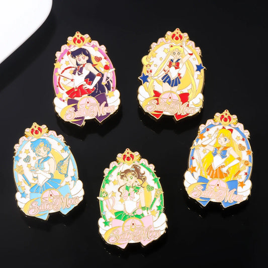 Sailor Girl Cartoon Brooch – Cute Moon & Stars Enamel Pin for Bags, Clothes & Jewelry