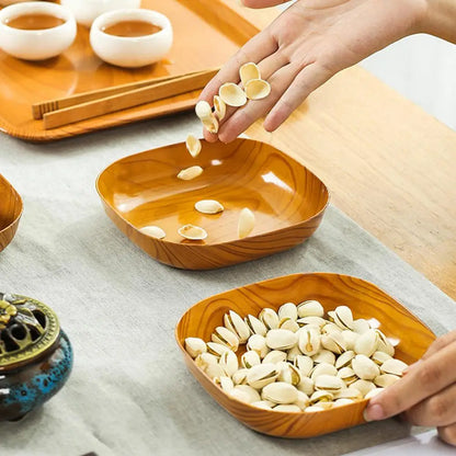 10PCS Plastic Snack Bowls - Multifunctional Wood Grain Fruit & Food Serving Dishes