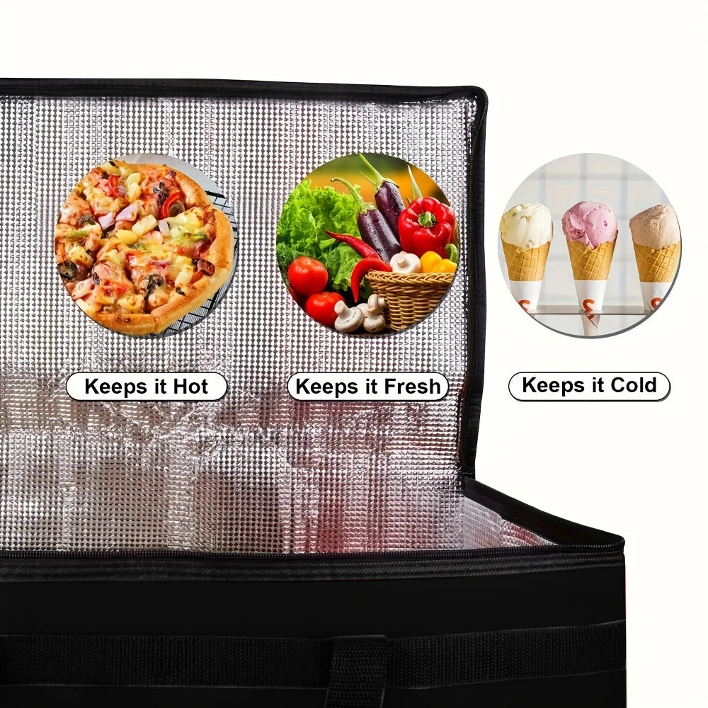 XXXL Large Capacity Insulated Pizza Delivery Bag — Reusable Warming Bag with Removable Hard Bottom, 3-Layer Thermal Bag