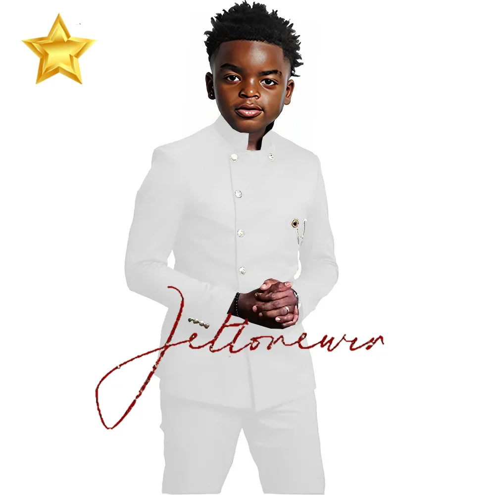 African Style Boys Suit - Stand Collar Blazer and Pants 2 Piece Casual Business Kids Formal Wear