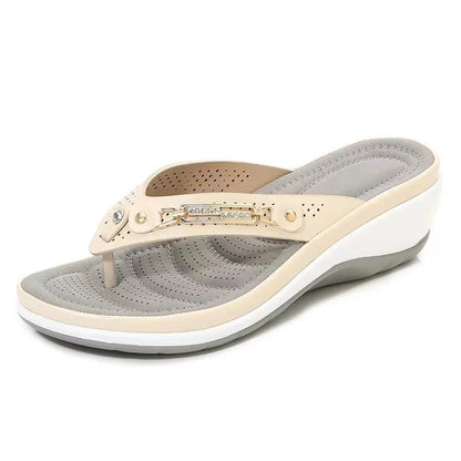 Women’s Metal Button Wedge Slides - Summer Platform Beach Sandals