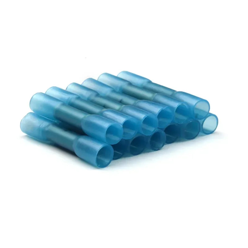 Blue Heat Shrink Butt Connectors - 25/50/100PCS Insulated Electrical Wire Crimp Terminals for 16-14 AWG Cable Repair & Splicing