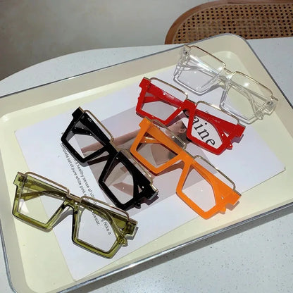 KAMMPT Oversized Square Glasses for Women – Stylish Semi-Metal Frame Eyeglasses, Vintage Design Blue Light Blocking Fashion Eyewear