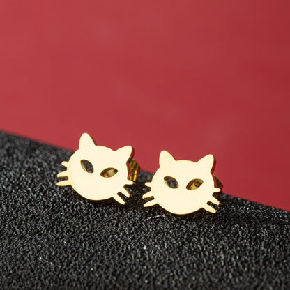 Jisensp Cartoon Cat Earrings — Cute Stainless Steel Kitten Studs for Women & Girls, Funny Animal Jewelry