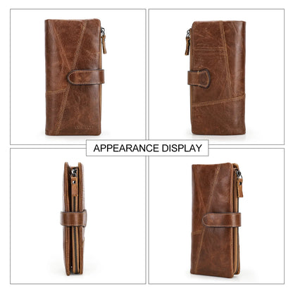 CONTACT'S Genuine Leather Men’s Long Wallet – Phone Bag with Zipper Coin Pocket, Clutch Purse & Small Wallet