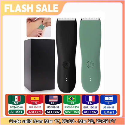 Men’s Body Hair Trimmer – Waterproof Electric Razor with Replaceable Ceramic Blade for Groin & Pubic Grooming