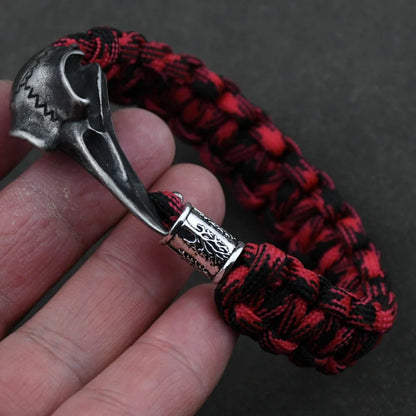 Odin Crow Skeleton Viking Bracelet - Norse Rune Bead Paracord Rope Valknut Eagle Pendant Amulet Jewelry Gift