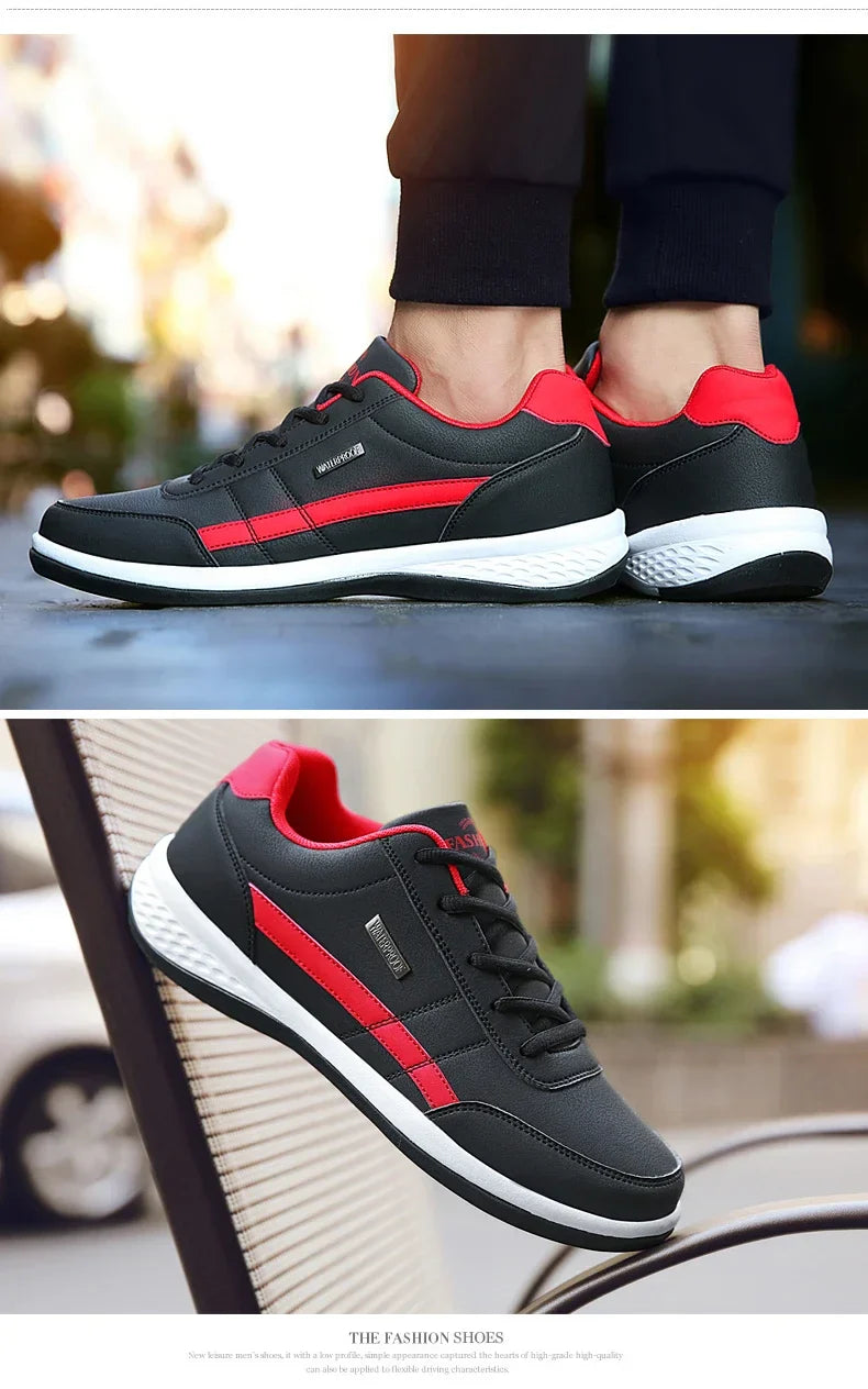 MAEDEF Men's Leather Sneakers – Waterproof Casual Lace-Up Footwear, Comfortable Vulcanized Shoes for Men