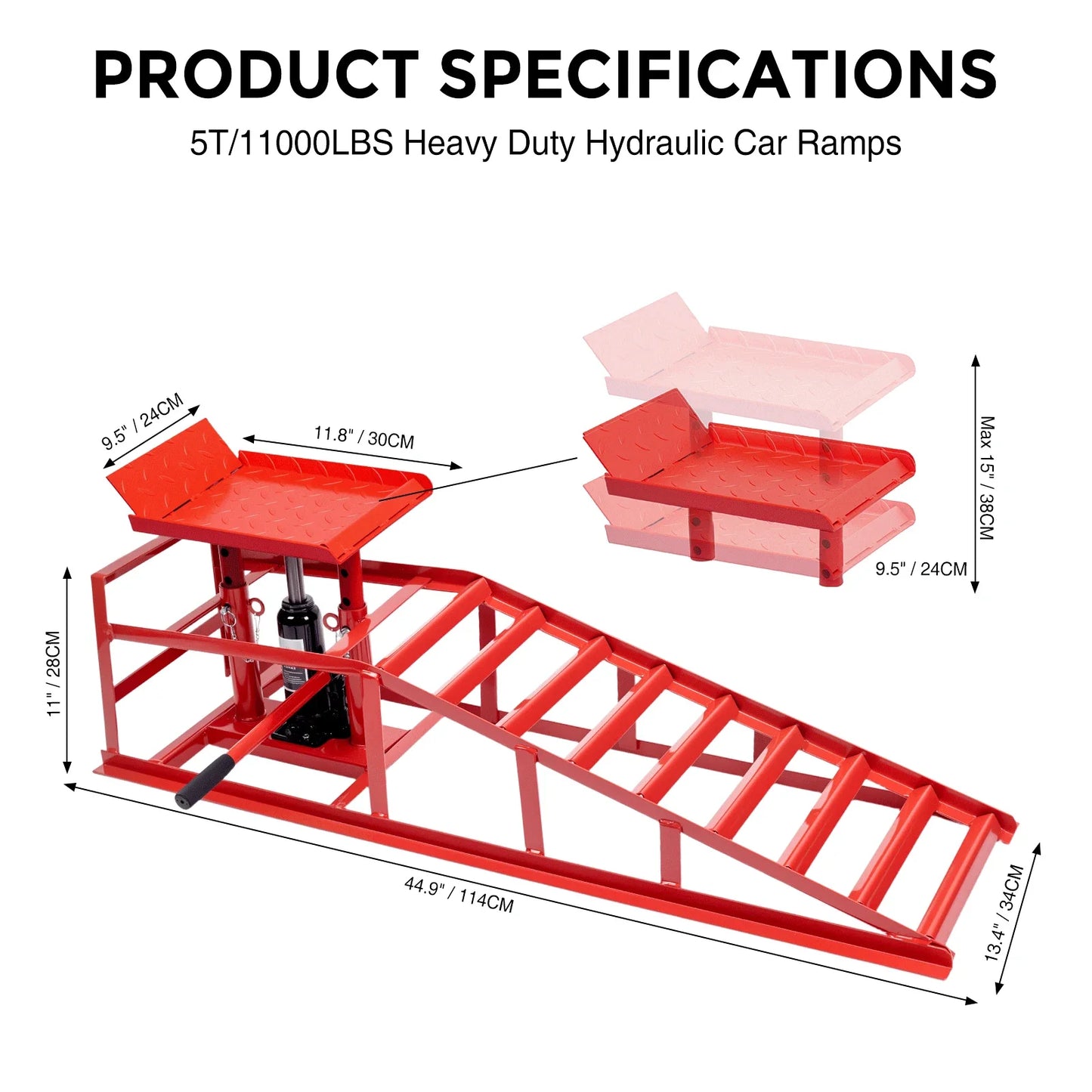 2PCS Heavy Duty Hydraulic Car Ramps - 11000LBS Floor Jack Lift Ramps for Oil Change, Truck & Garage Auto Repair